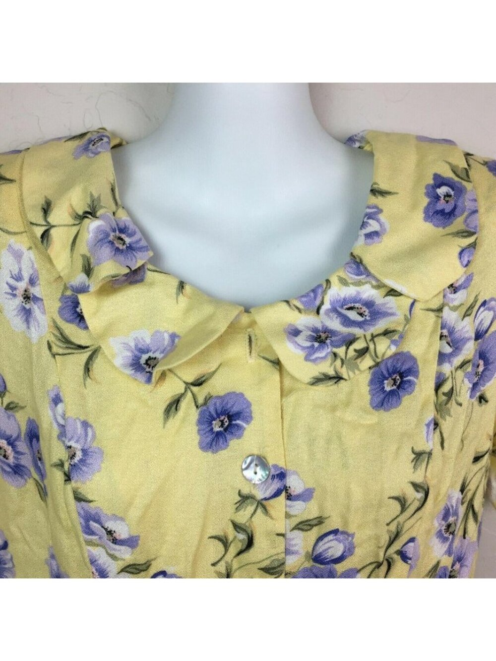 JBS Ltd Women's Yellow Dress Purple Pansies Floral Spring Summer Sunday Size 10